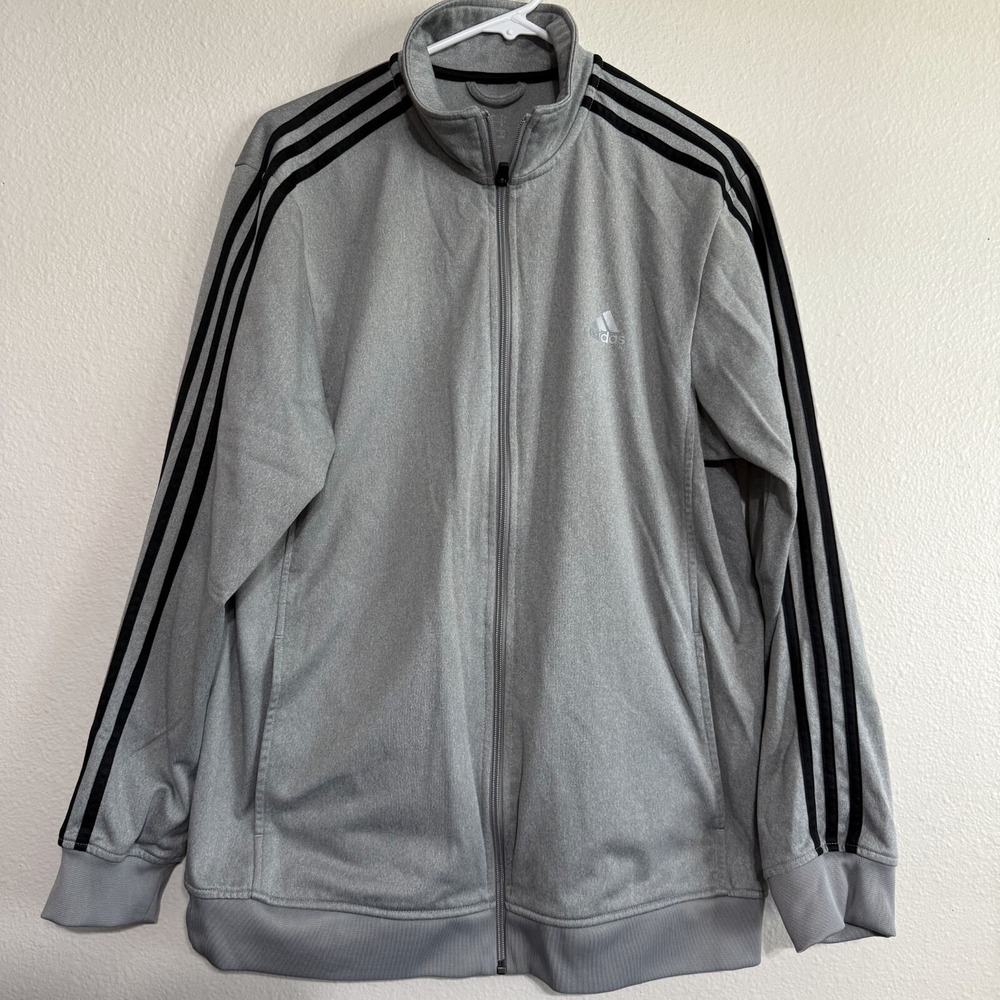 Vintage Adidas Track Jacket Mens Large Gray Pockets Relaxed Full‎ Zip Y2K Sports